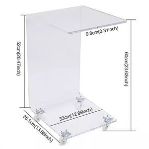 Table en acrylique transparente personnalisée en usine C avec table de chevet à 4 roues Table d'appoint transparente - Product Image 4