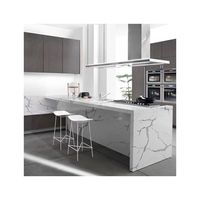 Cuisine coupée à la taille Quartz artificiel marbre granit pierre Carrara blanc Calacatta vanité Quartz comptoir avec veines grises