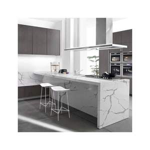 המטבח לחתוך בגודל מלא שיש קוורץ מלאכותי אבן גרניט אבן קררה לבנה יהירות קוורץ משטח קוורץ עם ורידים ירוקים - Product Image 3