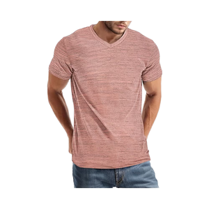 Camiseta personalizable con cuello en V para hombre Camiseta elástica de algodón OEM Camiseta de manga corta con estampado gráfico informal - Product Image 1