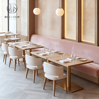 Table et chaises de café, restaurant, salon de thé, meubles modernes et élégants, table carrée en bois rose, demi-cercle, banquette