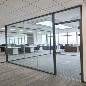 Système de cloison de bureau moderne en verre avec cadre en aluminium, cloison modulaire en verre trempé, cloison démontable avec porte - Product Image 6