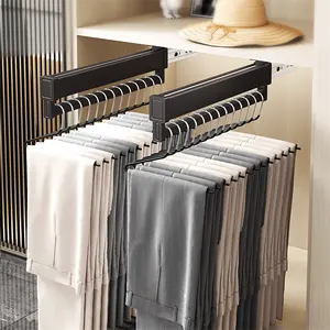 Wholesale Storage Holders Display Wardrobe Hardware Double Row Slide Rail Soft Sponge Hanger Pull Out Cloth Pants Rack