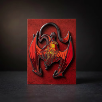 Pin de solapa de metal personalizado de fábrica, de níquel negro, con diseño de dragón de fantasía 3D y demonio de fuego de juego, exclusivo, en caja, venta al por mayor
