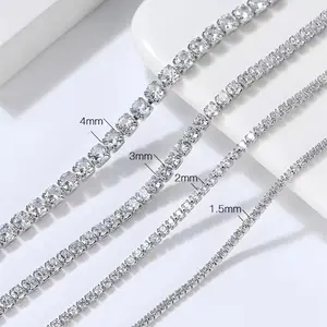 Beautifully Adjustable Tennis CZ Necklace 925 Sterling Silver 1.5mm 2mm 3mm 4mm Cubic Zirconia Stone Necklace Jewelry