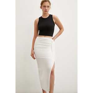 Falda con lazo frontal para mujer, longitud media, algodón, bambú, gasa, suave, cintura regular, color crudo - Product Image 3