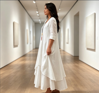 Robe longue maxi tendance pour femmes grandes tailles, manches longues, col en V, superposée, en coton et lin, vêtements décontractés pour femmes