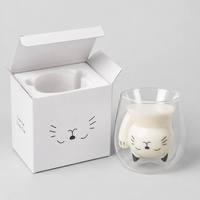 Tasse à café ou à thé en verre à double paroi avec poignée, motif chat mignon, cadeau créatif fait à la main, 200 ml