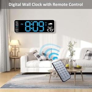 TIME 16" Large <b>Digital</b> Wall Clock Timer Remote Controlled 2 Alarms LED Display 8 RGB Color Auto DST Temperature - Product Image 2