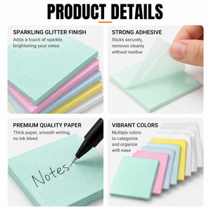 Notas Adhesivas Transparentes con Brillantina de Colores, Bloc de Notas Brillante, Notas Autoadhesivas para la Escuela, Oficina, Planificador, Papelería - Product Image 2