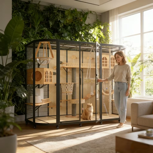 <span class=keywords><strong>Casa</strong></span> para Gatos de Madera Tropical con Múltiples Niveles, Diseño de Selva, Gran Tamaño, Temática de Bosque Tropical, para Exploración - Product Image 2