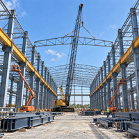 Bâtiment d'atelier préfabriqué à double travée en structure métallique lourde avec système de pont roulant