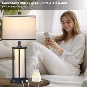 Lampe de chevet avec ports USB et Type-C, fonction veilleuse, idéale <span class=keywords><strong>pour</strong></span> la chambre à coucher et le salon - Product Image 2
