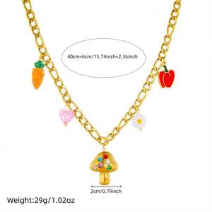 Nouveau collier en acier inoxydable imperméable à l'eau avec pendentif en forme de champignon, motif de dessin animé d'été, sans ternissement, plaqué or 18 carats - Product Image 5