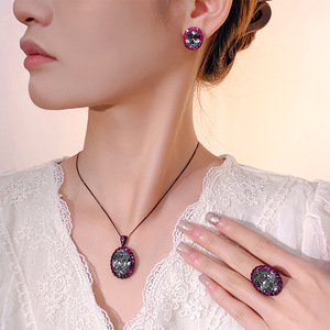 Parures de bijoux en cuivre écologiques en gros, haut de gamme, plaqué or, zircon ovale taillé 15*20mm, collier, boucles d'oreilles et bague tendance pour mariage - Product Image 2