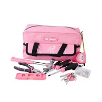 Kit d'outils ménagers en acier au carbone de 18 pièces, ensemble rose, boîte à outils familiale, marteau, clé à molette, tournevis, pinces, ruban à mesurer, clés hexagonales