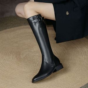 Women's Knee-High High Heeled <b>Boots</b> with Pointed Toe and Classic Design Featuring a Buckle Decoration for Autumn - Product Image 6