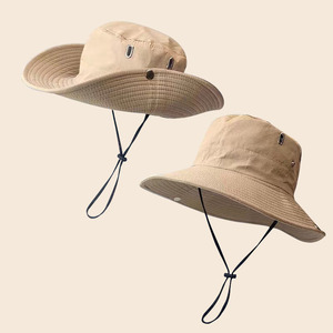 Gorra de pescador ajustable para exteriores, sombreros de Pesca para el sol, sombrero de ala ancha, protección Uv de verano, sombrero de cubo de nailon impermeable en blanco con cuerda - Product Image 1