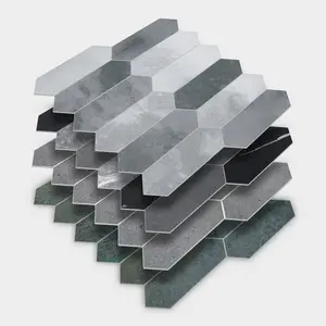 Sunwings strip heksagon panjang, kupas dan tempel ubin | Stok di AS | Semen terlihat batu komposit mosaik untuk ubin dinding dapur