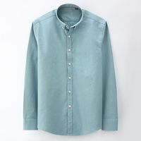Kemeja Oxford Pria Logo Kustom Warna Solid Lengan Panjang Kancing Depan Kasual Bisnis Kantor Kerja