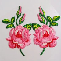 Patch Bordir Bunga Mawar Merah Muda untuk Ditempel di Pakaian, Rok, Jeans, Tas, Perbaikan Pakaian, Patch Bordir Kustom