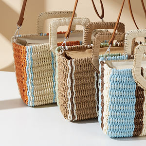 Sac <span class=keywords><strong>en</strong></span> paille bohème, mode féminine, <span class=keywords><strong>vacances</strong></span>, rayé, grande capacité, sacs à bandoulière tissés, mode colorée, sacs à légumes frais - Product Image 5