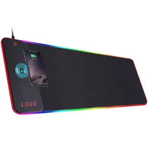 15W Bantalan Tetikus Gaming RGB Pengisian Daya Nirkabel, Alas Tetikus LED 800X300X4MM, 10 Mode Lampu Mousepad Ekstra Besar