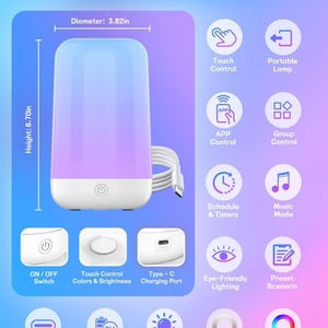 Hot Selling Smart <b>LED</b> RGB Night Light <b>Table</b> Lamp Dimmable Rechargeable Atmosphere Light for Bedroom & Living Room <b>Bedside</b> Use - Product Image 5