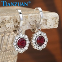 Anting-anting Ruby Buatan Laboratorium dengan Inclusion, Perak 925, Bunga Halo Moissanite, Anting-anting Hoop Gantung, Perhiasan Moissanite Wanita untuk Pernikahan