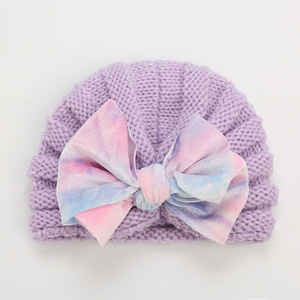 <span class=keywords><strong>Bonnet</strong></span> en tricot pour bébé, Turban avec nœud, <span class=keywords><strong>Bonnet</strong></span> chaud pour nouveau-né, automne et hiver - Product Image 1