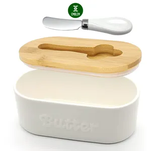 Gốm Bơ Món Ăn Với Nắp Cho Countertop Lớn Màu Trắng Farmhouse Bơ Chủ Với Dao Butterdish Keeper Container Hộp