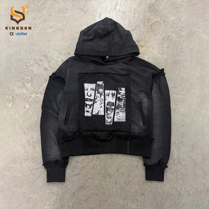 Fabricant de sweats à capuche, design personnalisé, sweat à capuche délavé à l'acide, impression sérigraphique, sweat à capuche oversize court et ample, noir, pour homme - Product Image 3