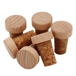 Fourniture d'usine en forme de T en bois personnaliser les couvercles de bouchon de liège de vin