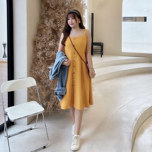 เดรสแขนกุดเปิดไหล่สำหรับผู้หญิงไซส์ใหญ่ สีเหลืองขมิ้น N7984 ชุดลำลองสำหรับวันหยุด - Product Image 3