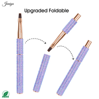 Pinceau à ongles professionnel tendance 2026 avec manche en strass violets, durable, à prix abordable, tête plate pour gel