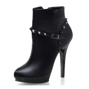 Black matte stiletto platform high heels 13 cm model sexy stiletto short boots nightclub pole dance high heels women's large sh