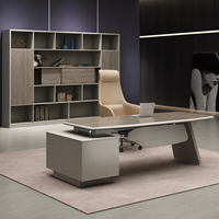 Bureau de direction moderne en forme de L avec armoire latérale, table de PDG en bois, mobilier de bureau de luxe
