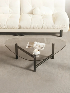 AGS-05-CJ Modern Minimalist Triangle <b>Coffee</b> <b>Table</b> with Tempered Glass Top and Metal Frame for <b>Small</b> Space Living Room Furniture - Product Image 2