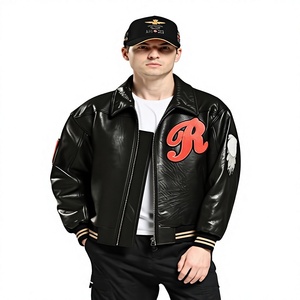 Veste universitaire personnalisée pour homme en cuir véritable imperméable et respirant, avec boutons-pression et bordure côtelée, style streetwear décontracté, fabrication OEM ODM - Product Image 1