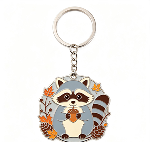 Raccoon Enamel Metal Key Chain Round Animal Keyring Autumn <b>Pinecone</b> Acorn Pendant Gift - Product Image 4