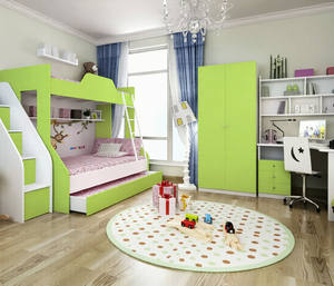 Ensemble Mobilier Moderne Vert pour Chambre à Coucher d'École ou de Dortoir : <span class=keywords><strong>Lit</strong></span> <span class=keywords><strong>Superposé</strong></span> en Bois, Bureau et Armoire - Product Image 1