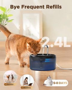 <span class=keywords><strong>Fontaine</strong></span> <span class=keywords><strong>à</strong></span> <span class=keywords><strong>eau</strong></span> pour chat d'intérieur, 9 filtres, 24L, robinet, lumière LED, électrique avec cordon, matériau ABS, 6 filtres <span class=keywords><strong>à</strong></span> charbon, 3 éponges de remplacement - Product Image 2