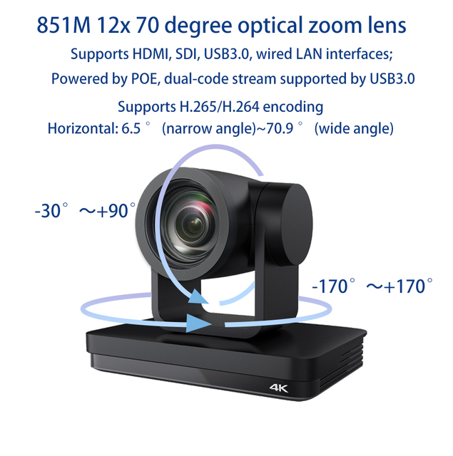 Professional 4K Customizable Interface Audio Conference System Camera PTZ Voting Function 12x Optical Zoom Aluminium Auto