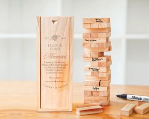 JUNJI Custom Engraved 48 Wooden Block Tumbling Tower <strong>Personalised</strong> <strong>Wedding</strong> <strong>Guest</strong> <strong>Book</strong> Alternative Interactive Party Gift Box - Product Image 1