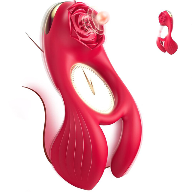 Rose Dual-Winged Locking Precision Male Vibrating Ring Testicular Stimulator Waterproof Adult Use