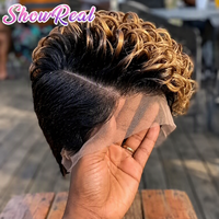 Perruques Courtes Pixie de 10 Pouces en Cheveux Humains, Perruques Afro Bouclées, Perruques Pixie Entièrement en Dentelle, Couleur Naturelle pour Femmes Noires