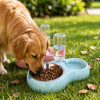 Distributeur de nourriture semi-automatique pour animaux de compagnie, portable, facile à nettoyer, 2 en 1, respectueux de l'environnement, en acier inoxydable et en plastique, double bol