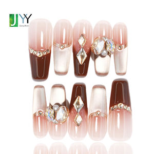Kit de faux ongles de luxe faits à la main en acrylique 3D gel, forme cercueil long, à presser, 10 pièces, avec strass, vente en gros, bon <span class=keywords><strong>prix</strong></span> - Product Image 1