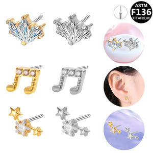 <b>Titanium</b> Ear <b>Studs</b> With Zircon Star Design For Daily Wear Unisex Fashion Jewelry ASTM F136 <b>Titanium</b> Material - Product Image 1