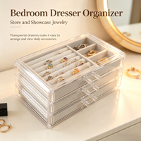 Organisateur de bijoux en acrylique avec plateau en velours doux, boîte de rangement pour bijoux, présentoir transparent pour bijoux de bureau, pour coiffeuse et comptoir
